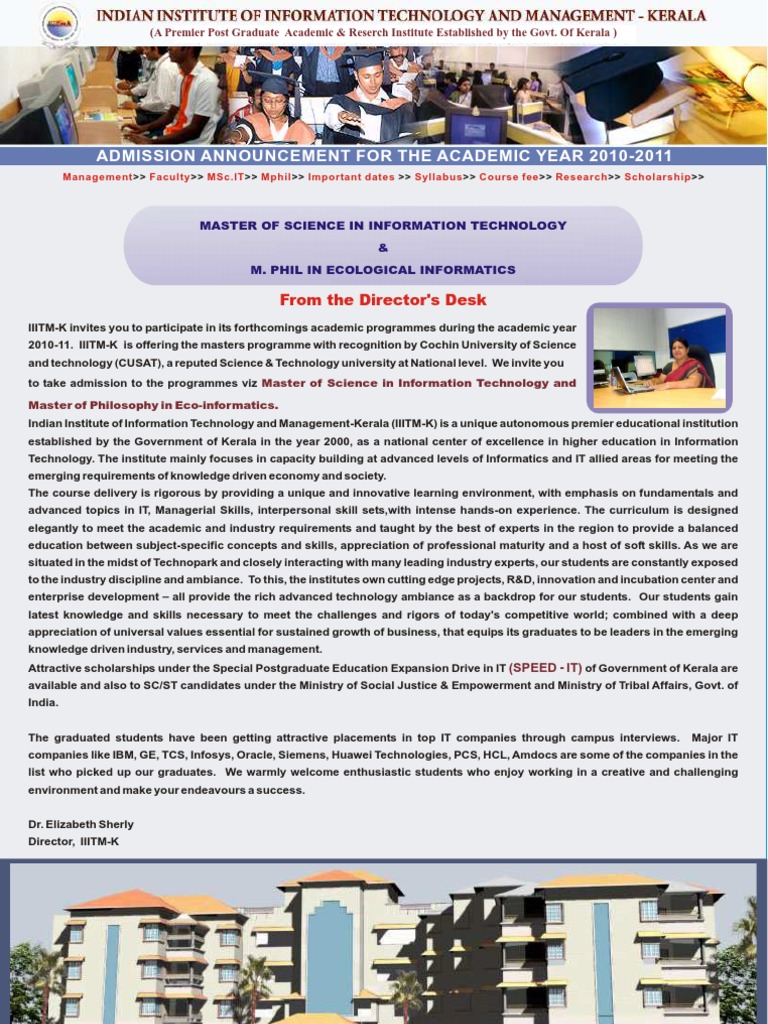 IIITM-K Admission Announcement 2010-11 | PDF | University And College ...