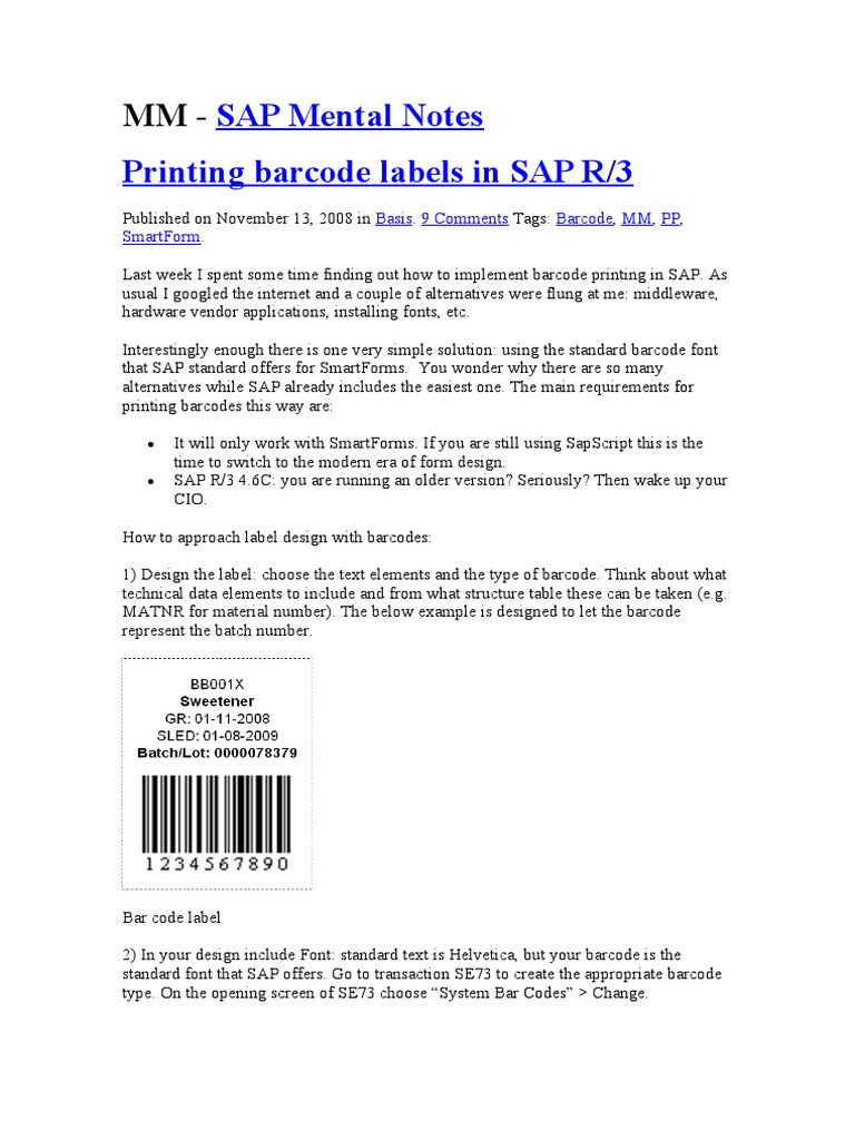 MM SAP Printing Barcode Labels in SAP PDF Barcode Logistics