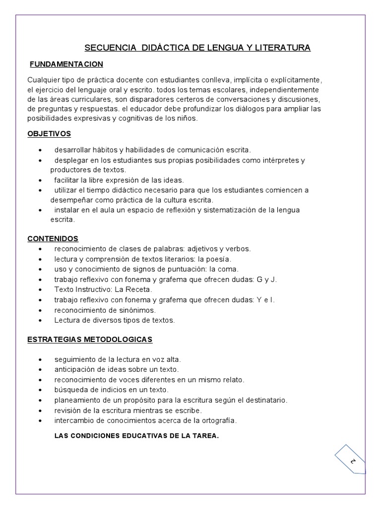 Secuencia Didáctica de Lengua y Literatura | PDF | Escritura | Cognición