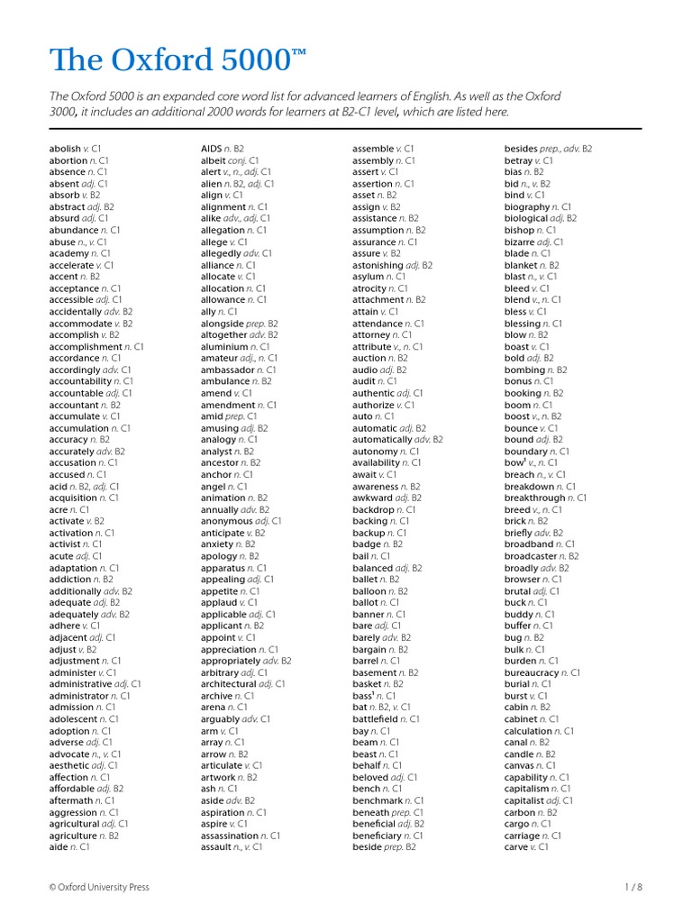 Oxford 5000 Word List | PDF