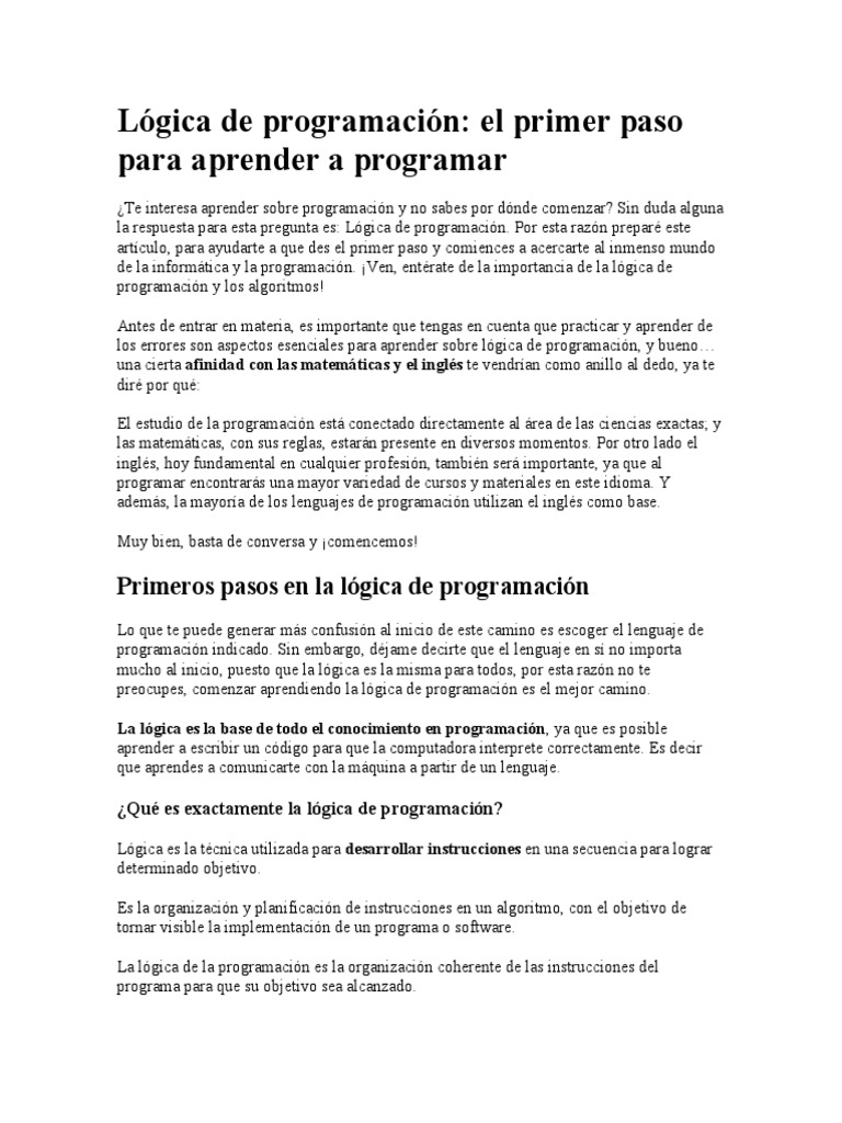 Logica de Programacion | PDF | Algoritmos | Programación de computadoras