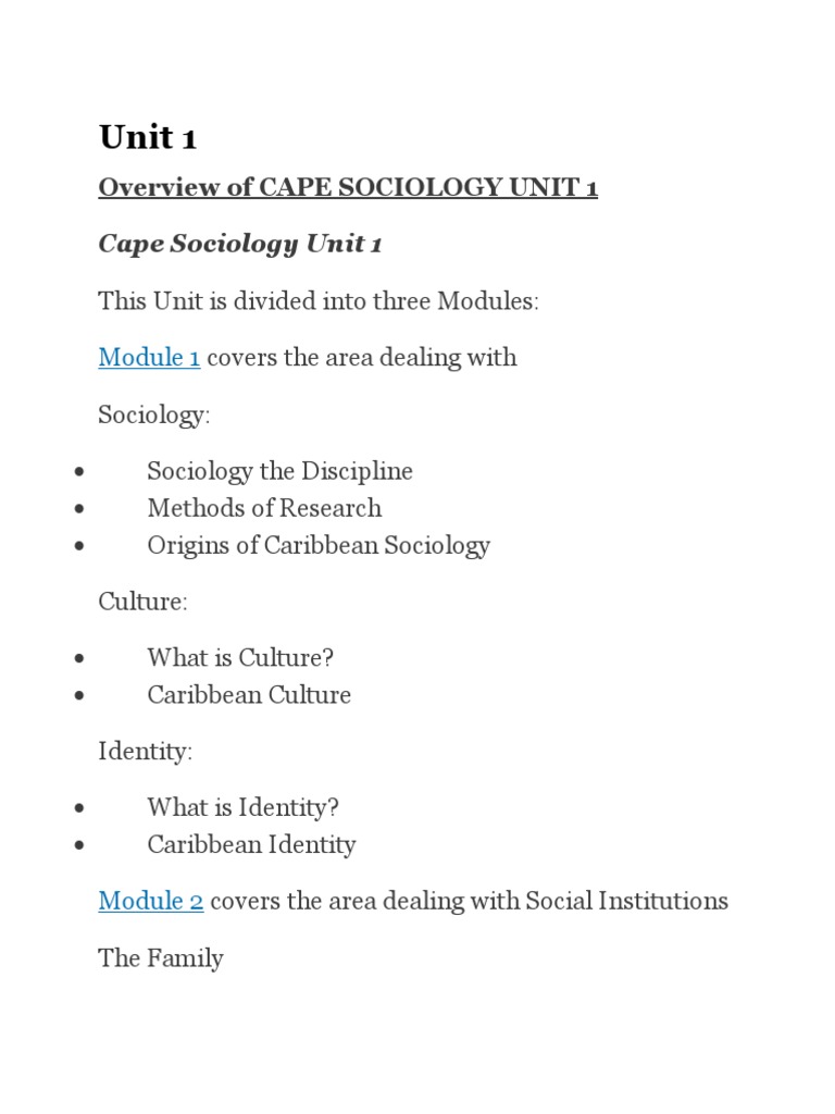CAPE Sociology Unit 1 Overview | PDF | Sociology | Social Stratification