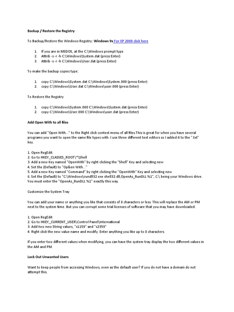 Registri Tips N Trick | PDF | Windows Registry | Microsoft Windows