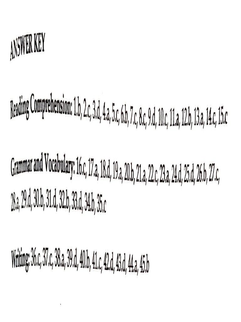 Test Answer Keys Compilation | PDF | Teaching Methods & Materials