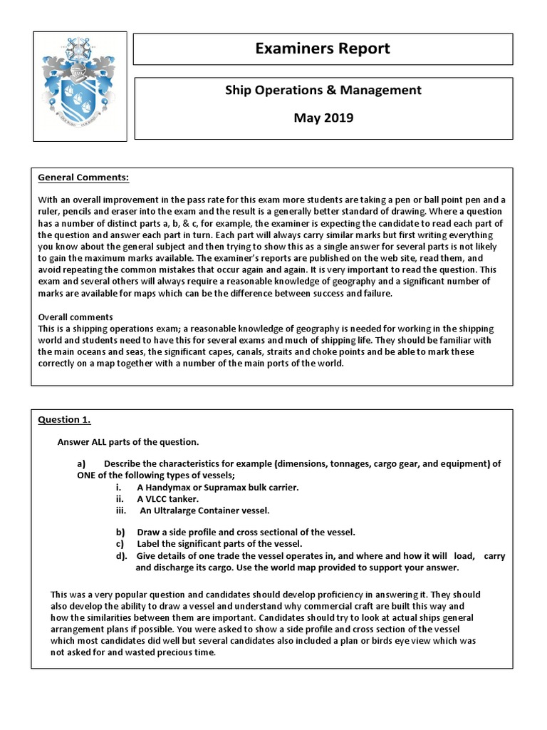 Ship Operations Exam Insights 2019 | PDF | Ships | Test (Assessment)