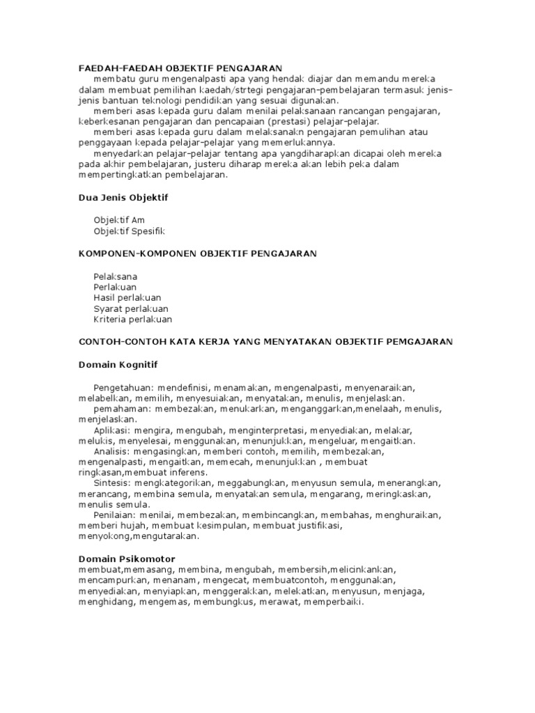 Faedah Objektif Pengajaran untuk Guru | PDF