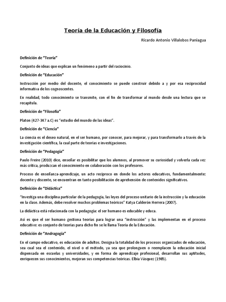 Teoría y Filosofía de la Educación | PDF | Conocimiento | Teoría