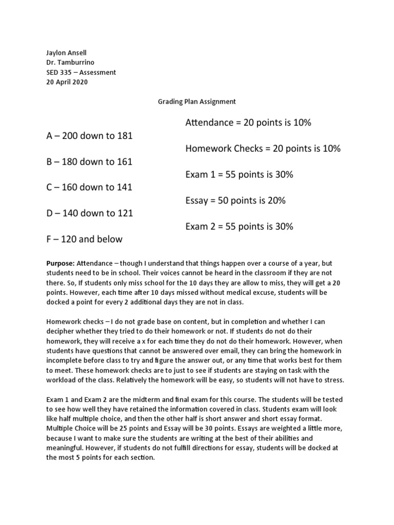 Grading Plan Pdf Test Assessment Essays