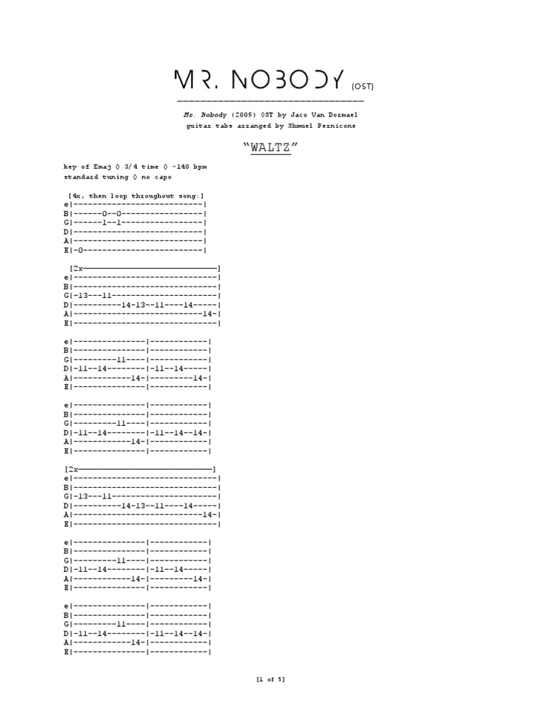 Mr. Nobody OST Guitar Tabs | PDF | Celtic Musical Instruments | Musical ...