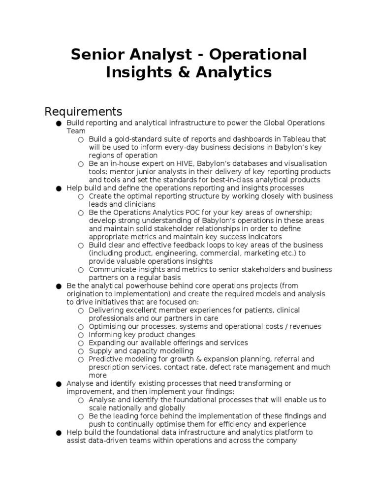 Operational Insights Analyst Role | PDF | Analytics | Information Science