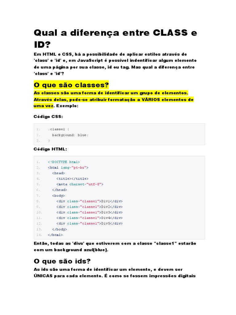 Diferença entre Class e ID em HTML | PDF | Negócios | Arte