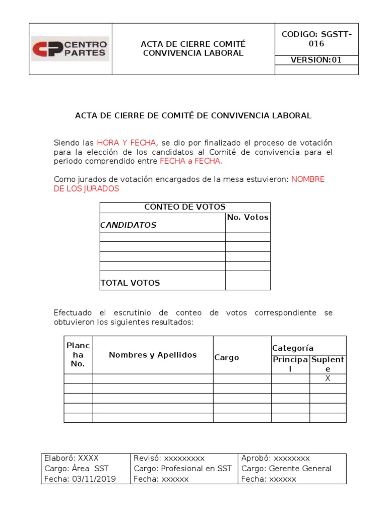 Acta de Cierre del Comité Laboral | PDF