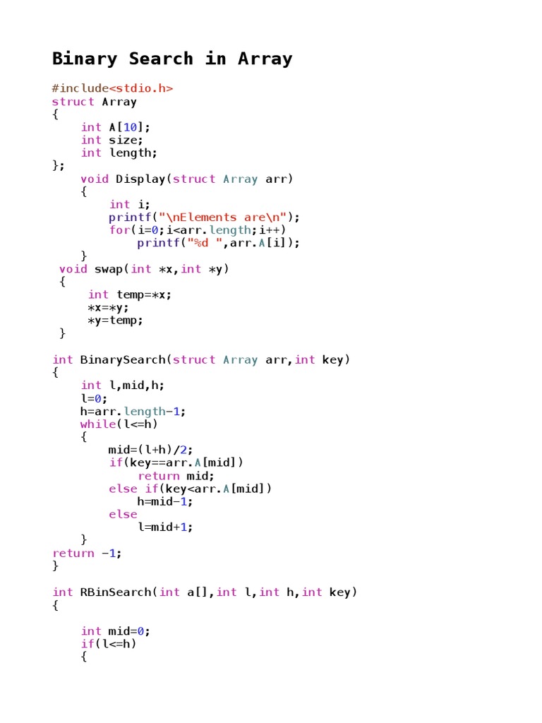 Binary Search Algorithm in C | PDF