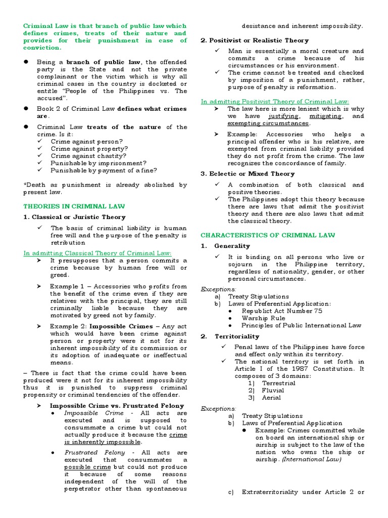 Summary Notes On CrimLaw 1 | PDF | Burden Of Proof (Law) | Crime & Violence
