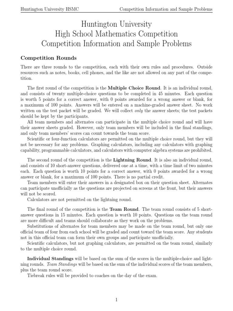 HSMC Competition Overview and Problems | PDF | Multiple Choice ...