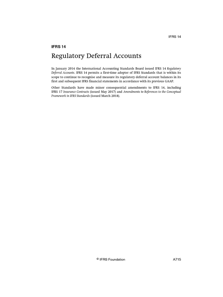 Regulatory Deferral Accounts Ifrs 14 PDF International Financial