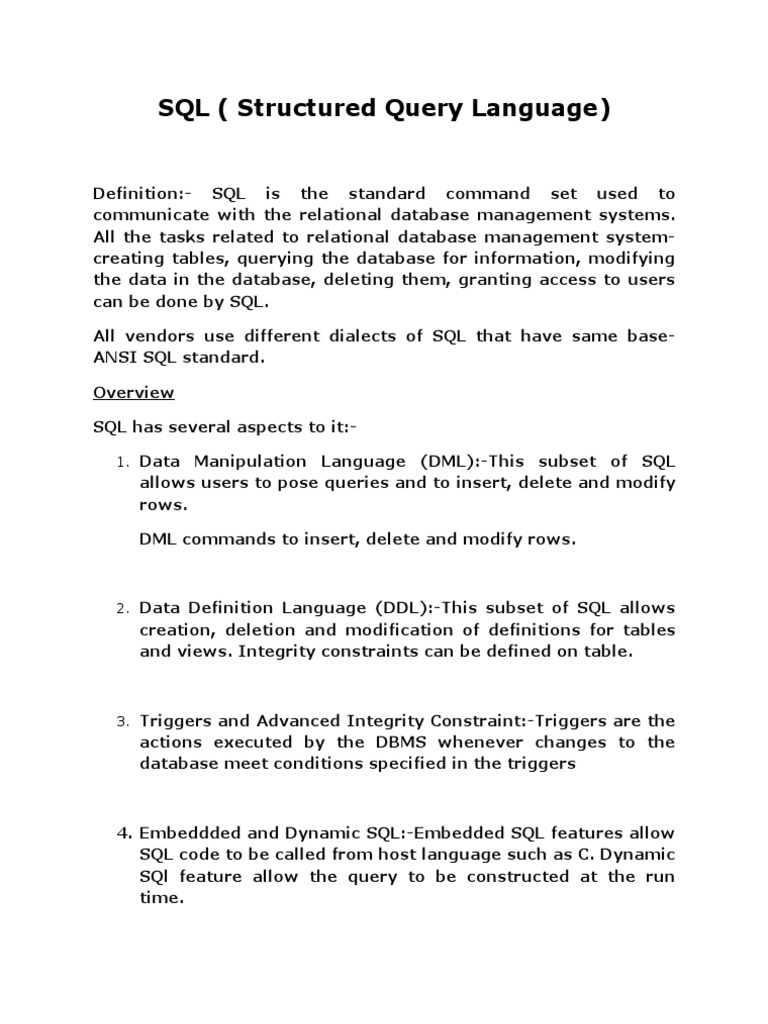 SQL (Structured Query Language) | PDF | Sql | Databases