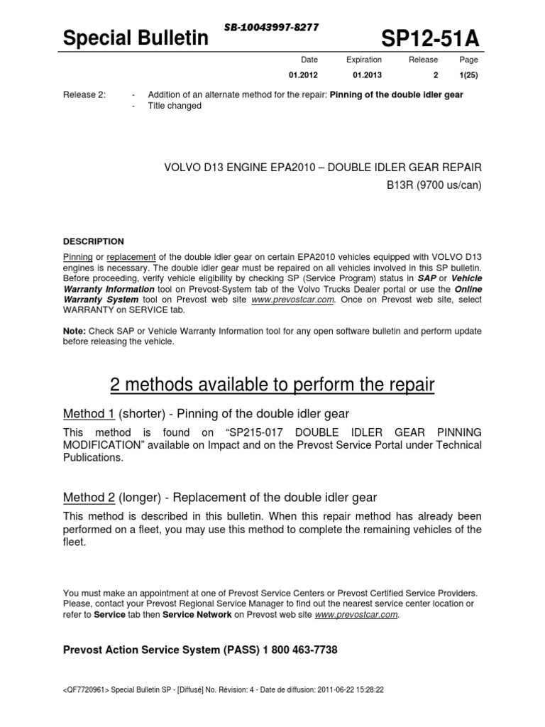 Special Bulletin 2 Methods Available To Perform The Repair PDF