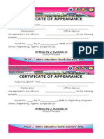 Certificate of Appearance Template Maglambing School