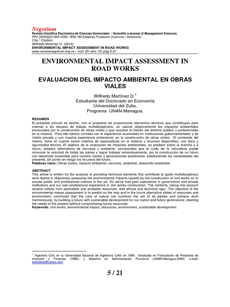 Evaluación Ambiental en Obras Viales | PDF | Evaluación de impacto ...