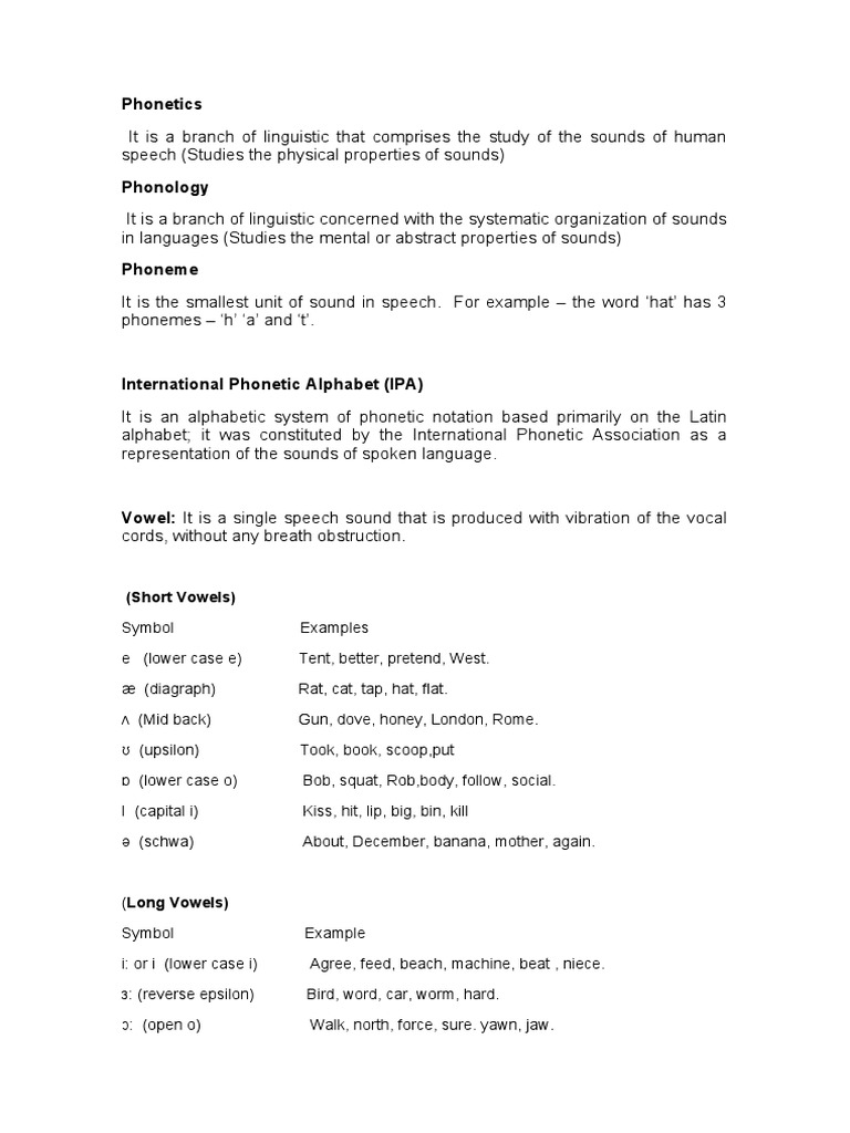 Phonetics and Vowel Sound Examples | PDF | Vowel | Consonant