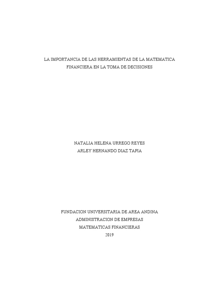La Importancia de Las Herramientas de La Matematica Financiera en La ...