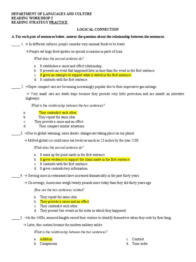 Reading Strategies for Logical Connections | PDF | Chicken