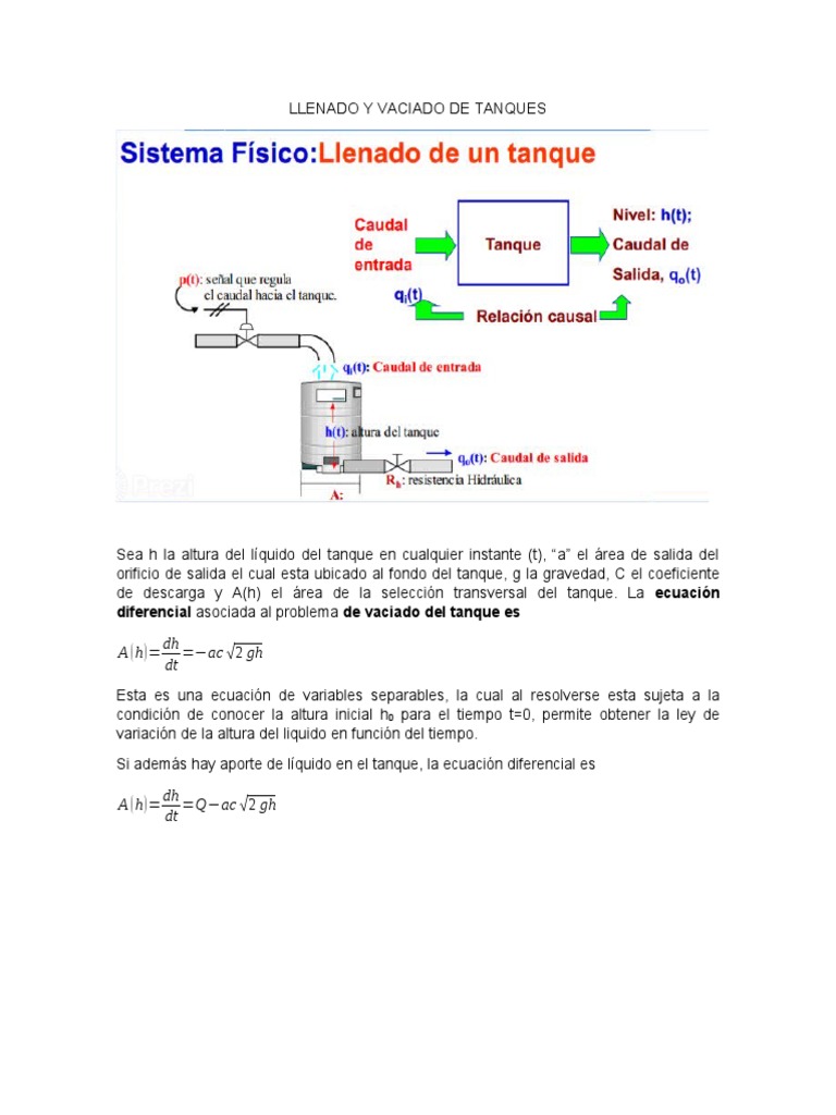 Llenado Y Vaciado De Tanques Pdf Ecuaciones Líquidos