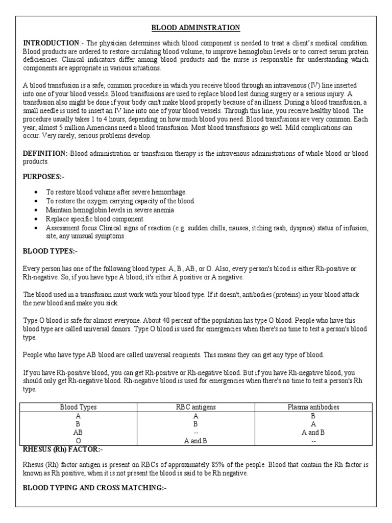 Blood Transfusion Pocedure | PDF | Blood Type | Blood Transfusion