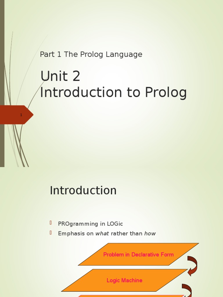 Unit 2 Introduction To Prolog: Part 1 The Prolog Language | PDF ...
