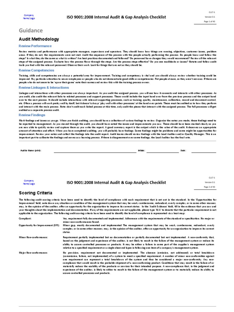 ISO 9001:2008 Internal Audit Checklist | PDF | Quality Management ...