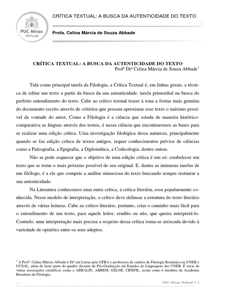 Crítica Textual e Autenticidade do Texto | PDF | Filologia | Artes ...