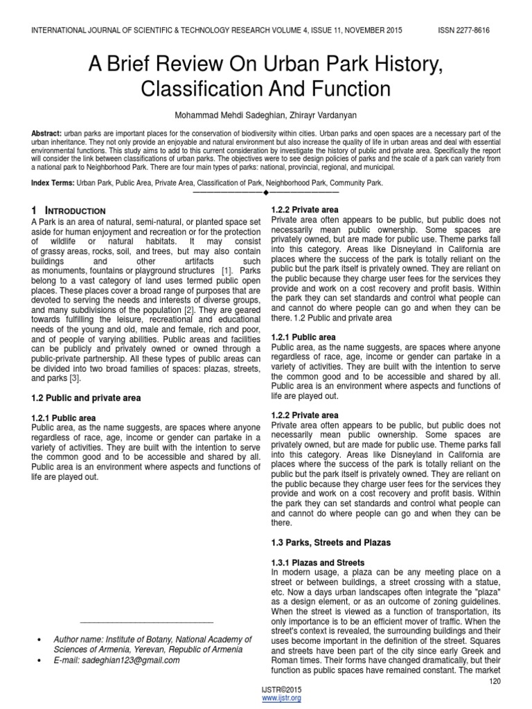 A Brief Review On Urban Park History Classification and Function PDF ...