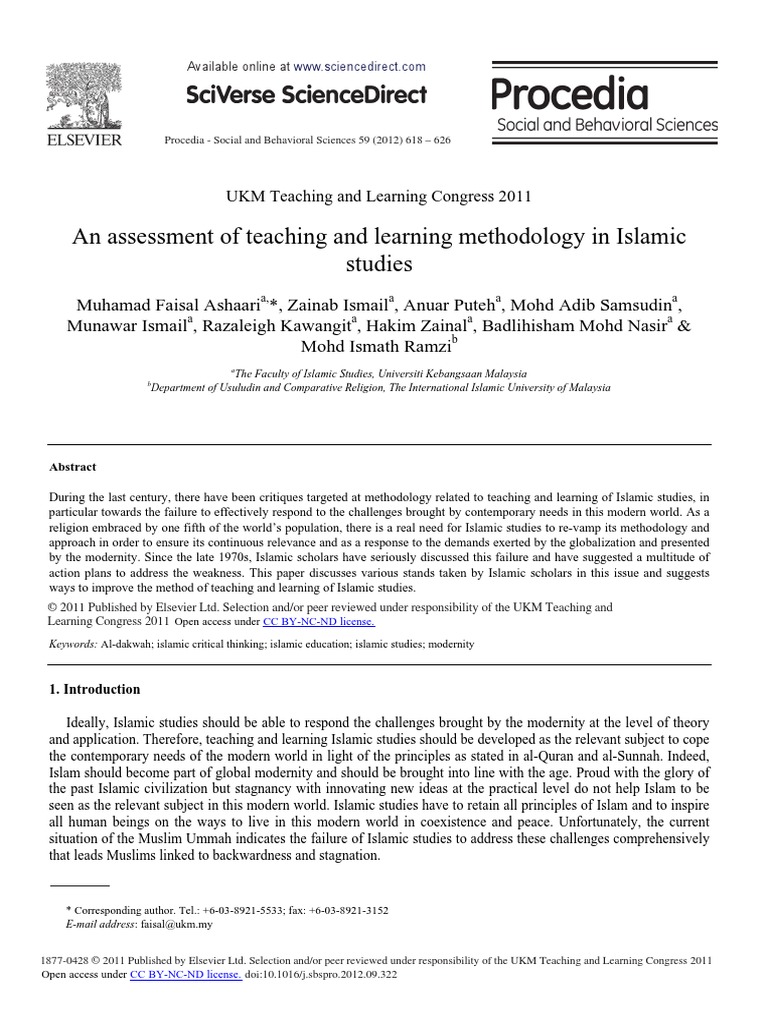 An Assessment of Teaching and Learning Methodology in Islamic Studies ...