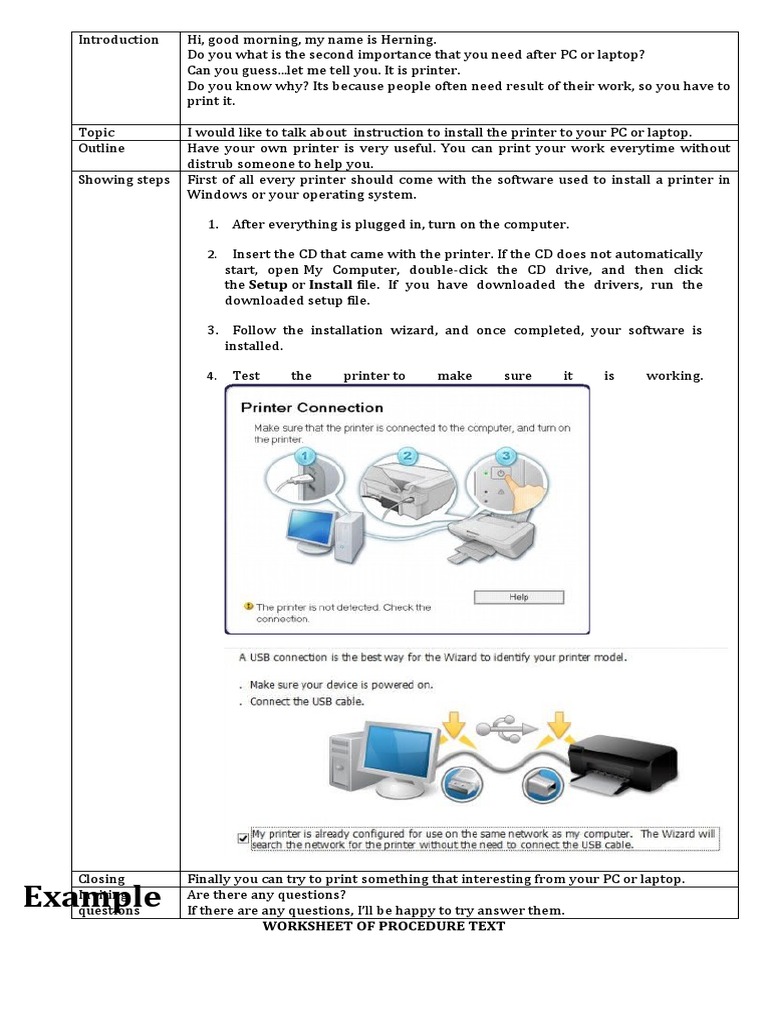Example: Worksheet of Procedure Text | PDF