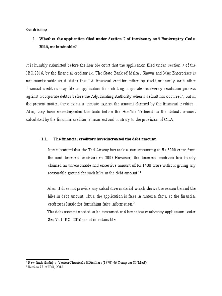Section 7 IBC 2016 Application Issues | PDF | Business