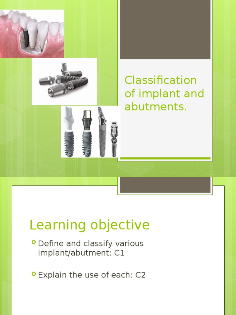 Dental Implant and Abutment Classification | PDF | Dental Implant | Mouth