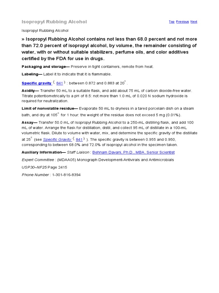 Isopropyl Rubbing Alcohol Specific Gravity 841 PDF