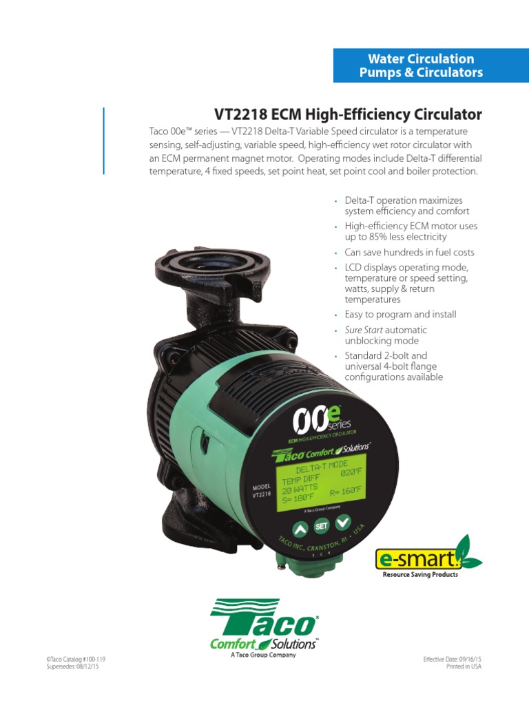 VT2218 ECM HighEfficiency Circulator Water Circulation Pumps & Circulators PDF Boiler