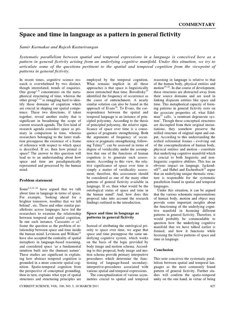 Space and Time in Language As A Pattern in General Fictivity | PDF ...