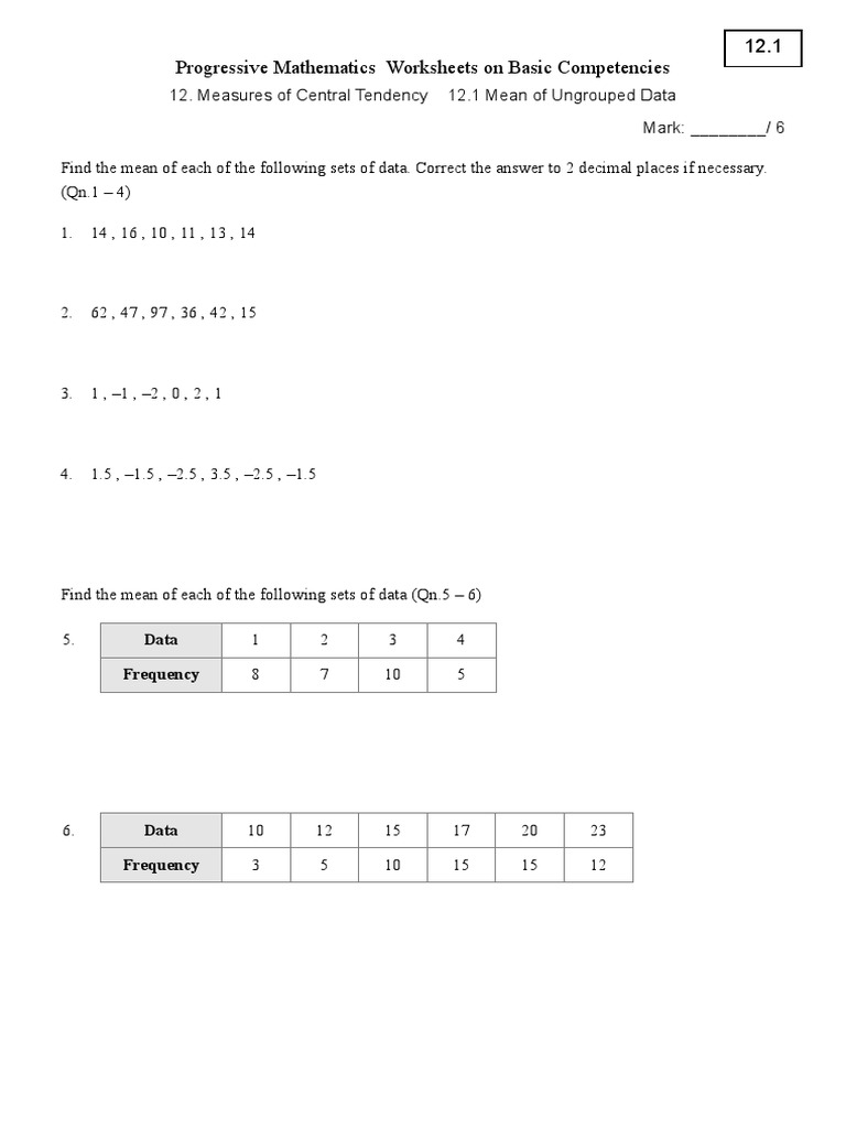 Progressive Mathematics Worksheets On Basic Competencies 12.1 | PDF ...