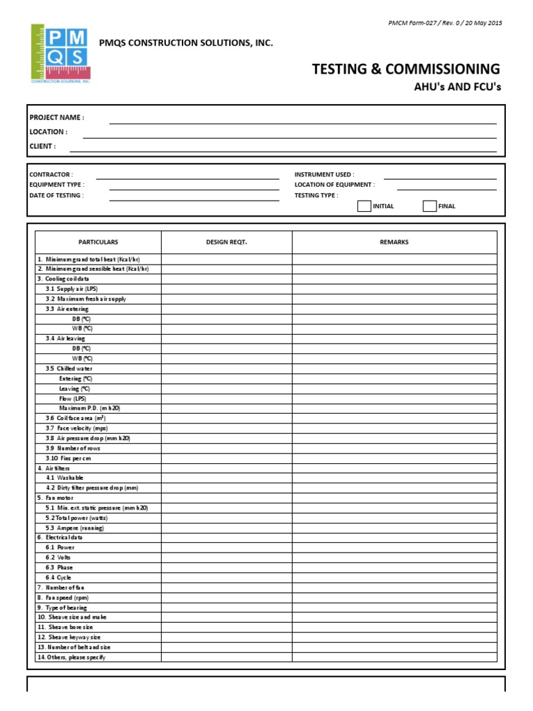AHU and FCU Testing Report | PDF