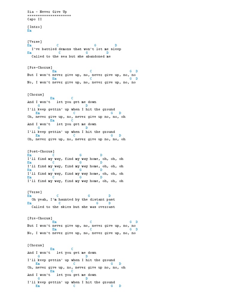 Sia Never Give Up Pdf Song Structure Musical Forms