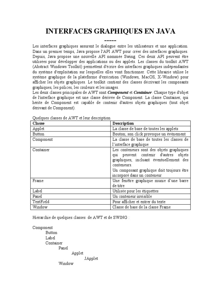 Interfaces graphiques en Java AWT/Swing | PDF | Java (Langage de ...
