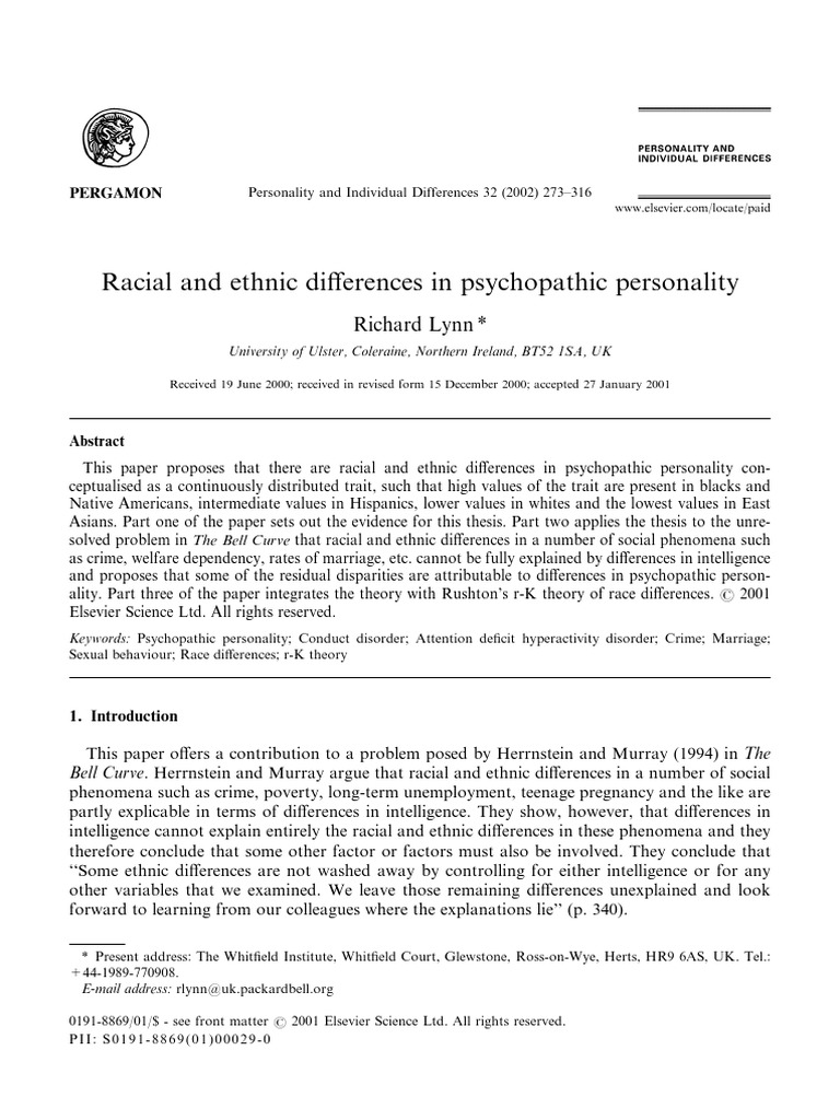 Racial Differences in Psychopathic Traits | PDF | Antisocial ...
