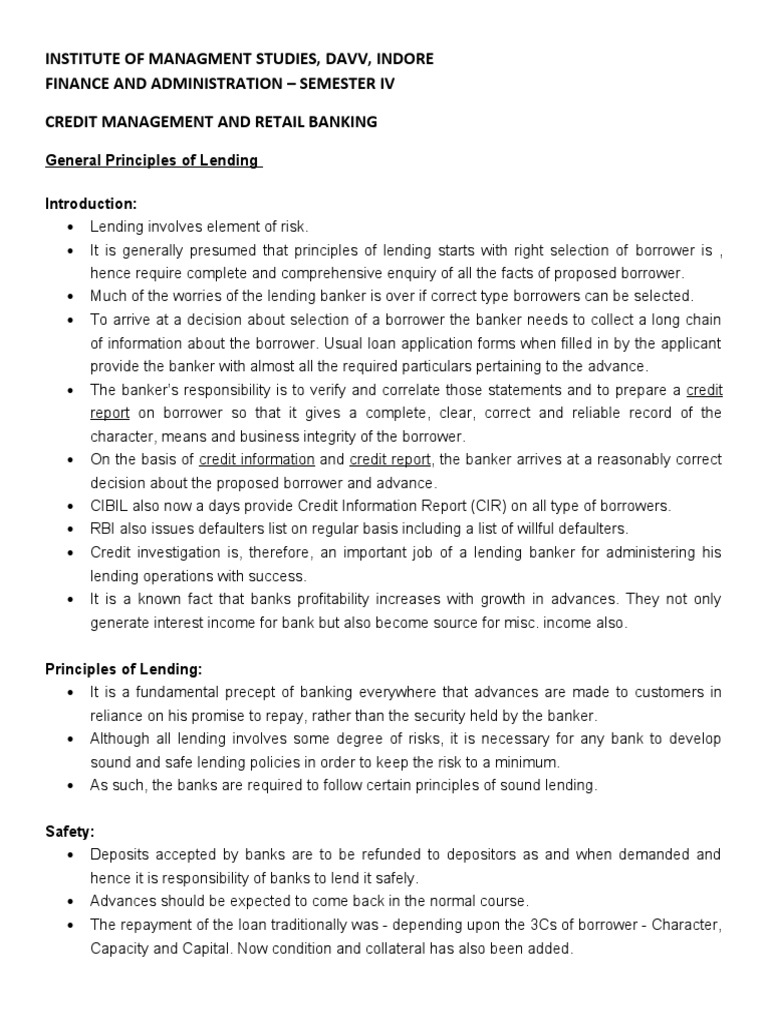 Principles of Lending in Banking | PDF | Banks | Loans