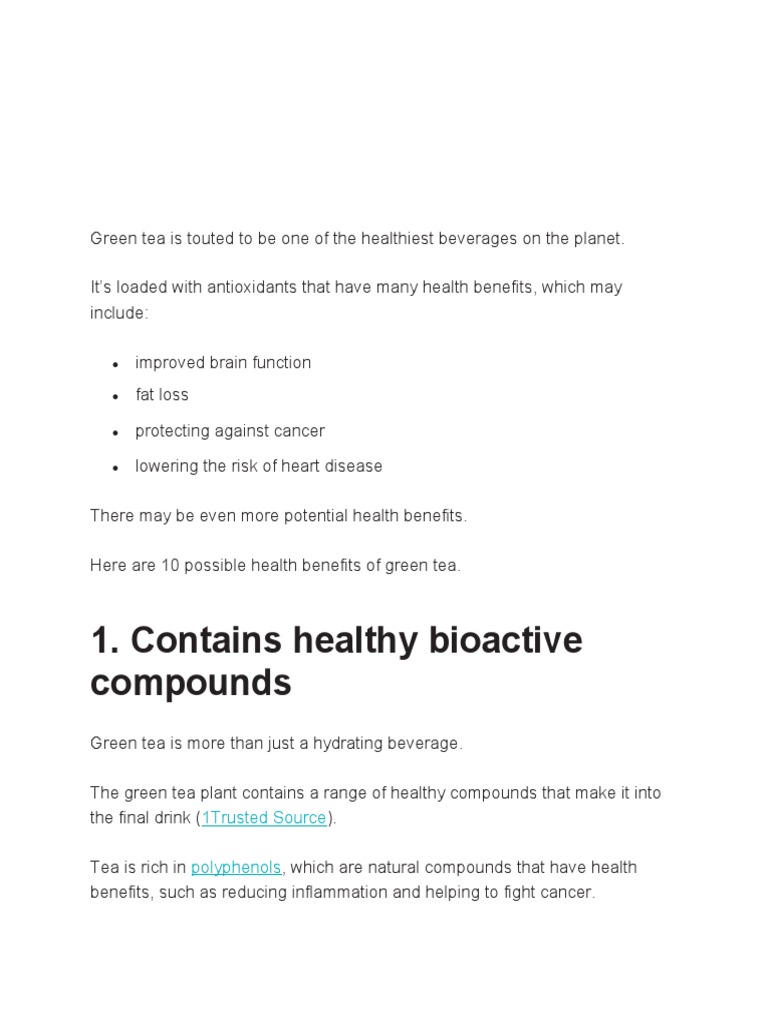 10 Health Benefits of Green Tea | PDF | Cancer | Caffeine