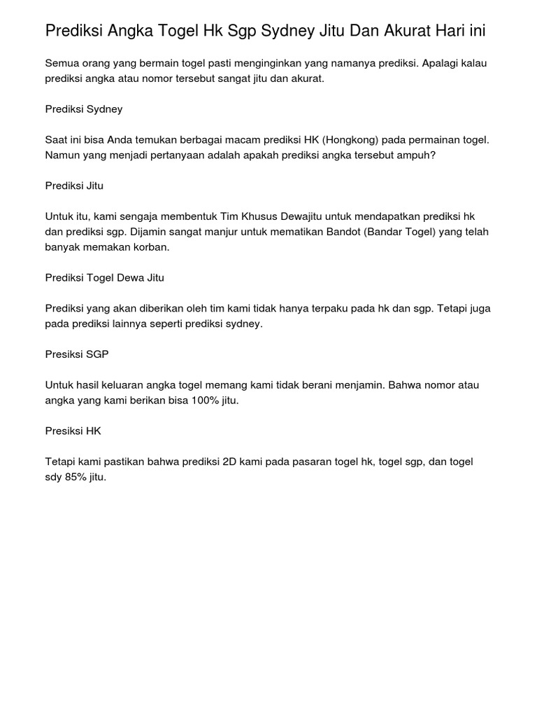 Prediksi Togel Jitu Hari Ini | PDF