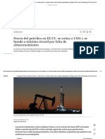 Precio Del Petróleo en EE - UU. Se Cotiza A US$ y Se Hunde A Mínimo Récord Por Falta de Almacenamiento