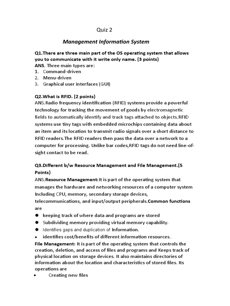 Quiz on Management Information Systems | PDF